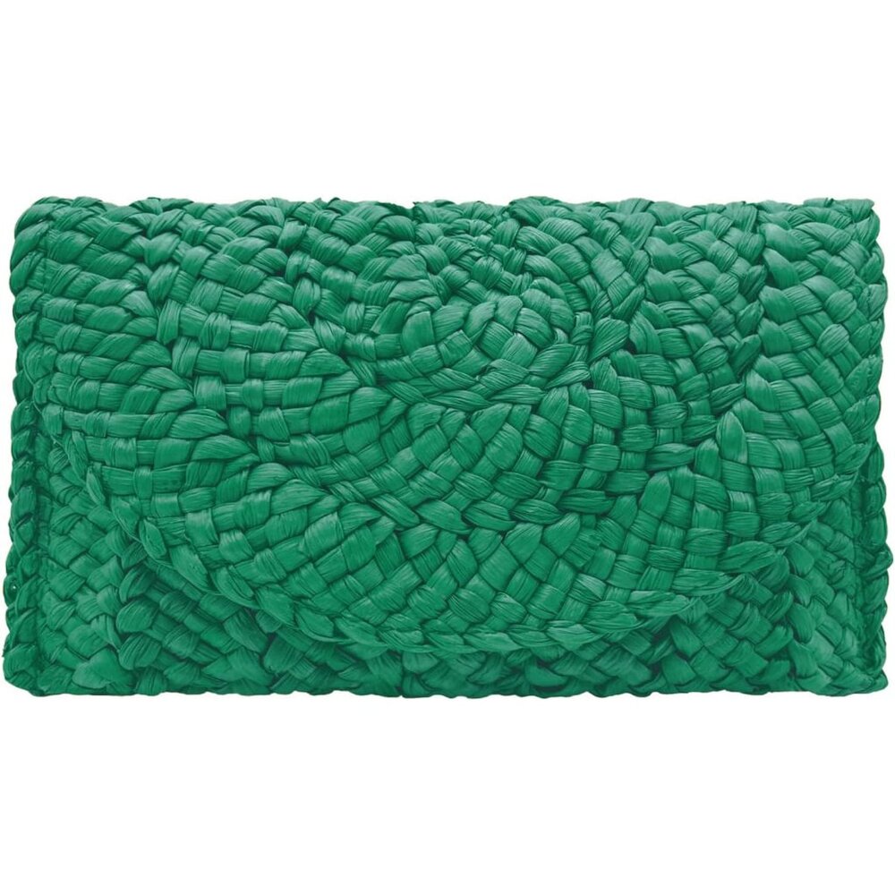 Women Green Woven Straw Beach Handbag Envelope Clutch Rattan Clutch